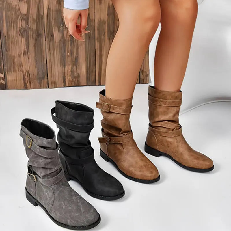 👢Bottes pour femmes à talons bas et boucle
