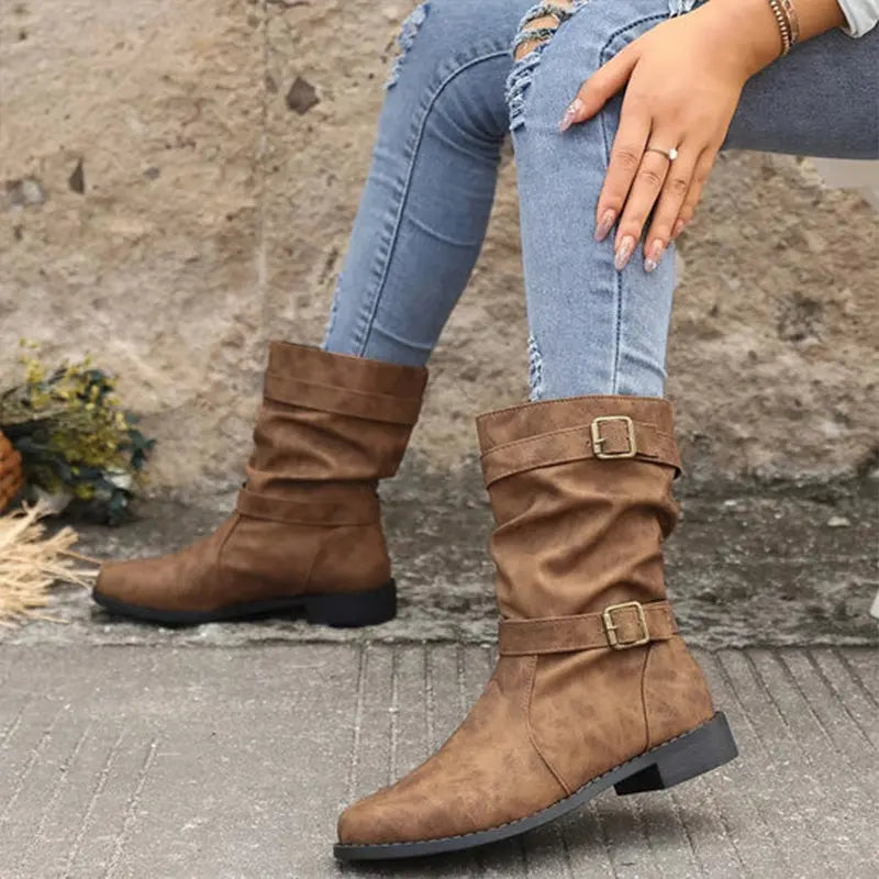 👢Bottes pour femmes à talons bas et boucle