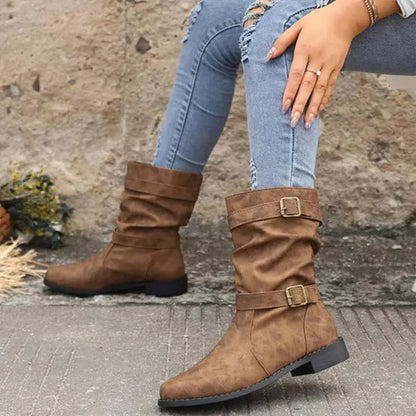 👢Bottes pour femmes à talons bas et boucle