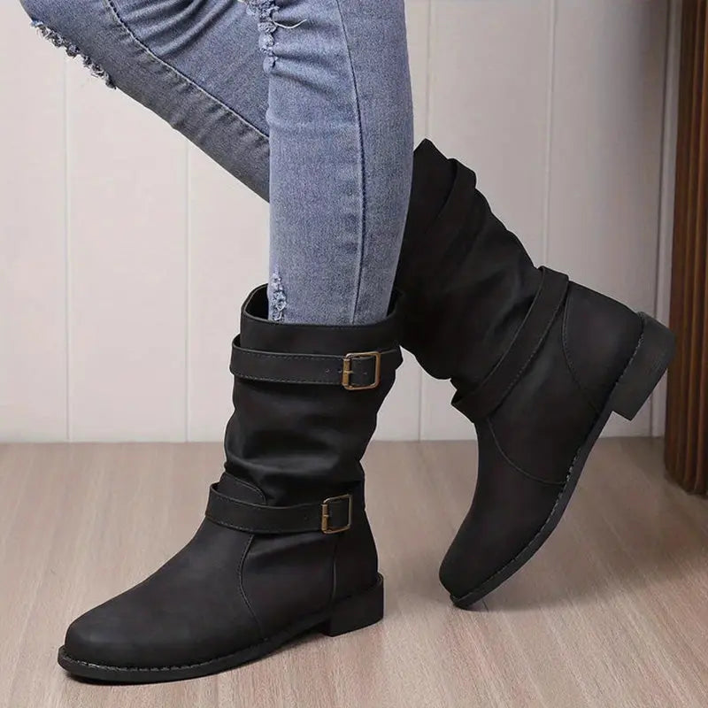 👢Bottes pour femmes à talons bas et boucle
