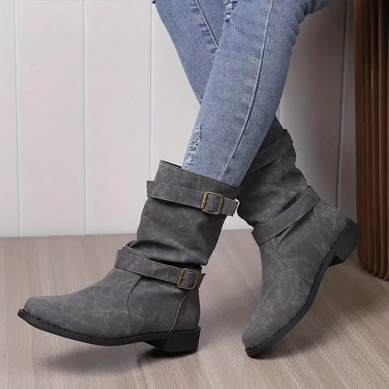👢Bottes pour femmes à talons bas et boucle