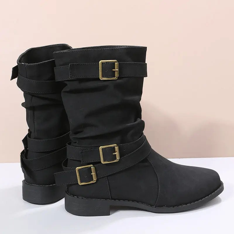 👢Bottes pour femmes à talons bas et boucle