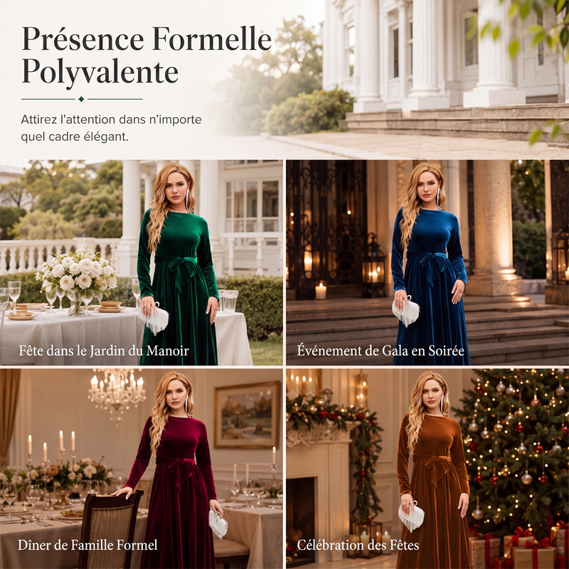 Robe longue élégante pour femme en velours à manches longues