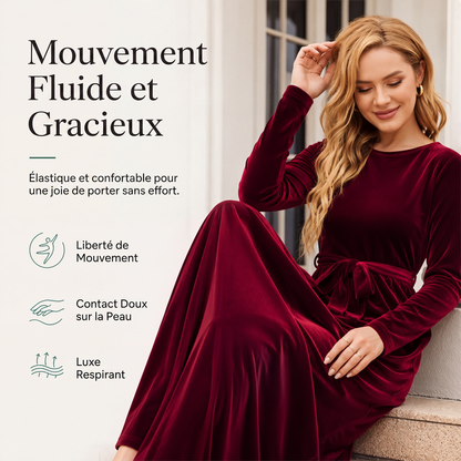 Robe longue élégante pour femme en velours à manches longues