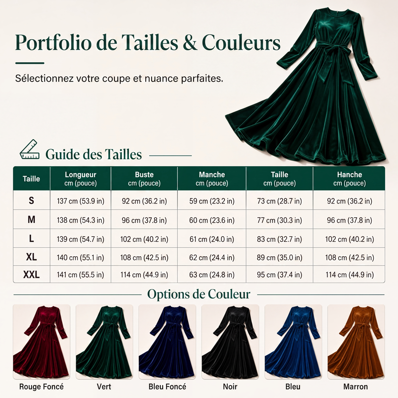 Robe longue élégante pour femme en velours à manches longues