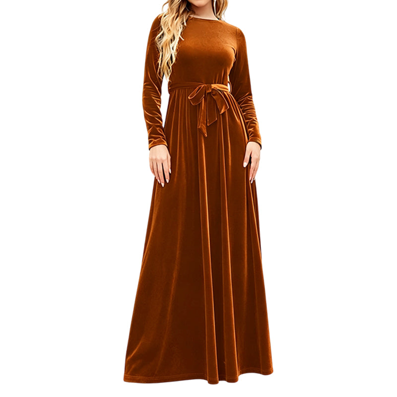 Robe longue élégante pour femme en velours à manches longues