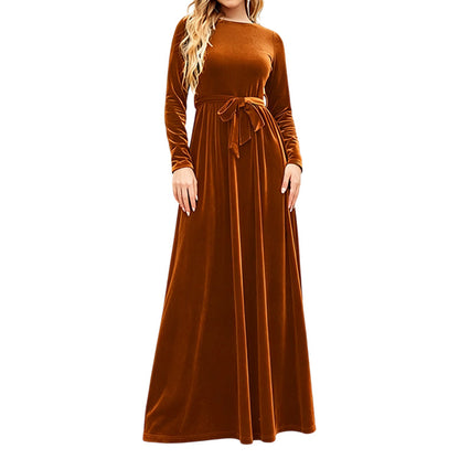Robe longue élégante pour femme en velours à manches longues