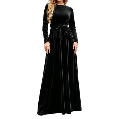 Robe longue élégante pour femme en velours à manches longues