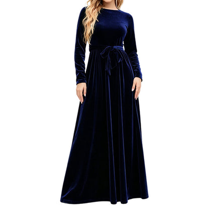 Robe longue élégante pour femme en velours à manches longues