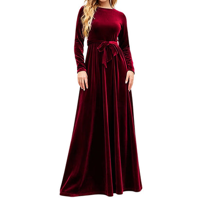Robe longue élégante pour femme en velours à manches longues