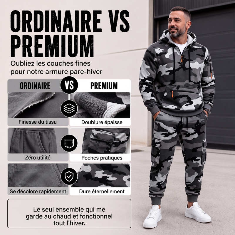 Ensemble sweat à capuche chaud et pantalon camouflage pour homme