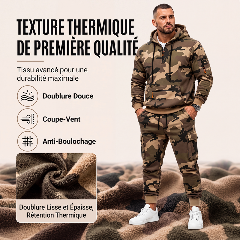 Ensemble sweat à capuche chaud et pantalon camouflage pour homme