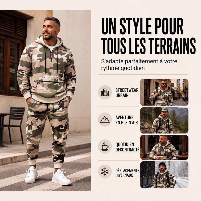 Ensemble sweat à capuche chaud et pantalon camouflage pour homme