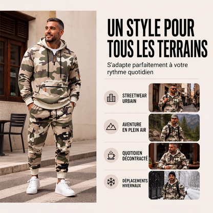 Ensemble sweat à capuche chaud et pantalon camouflage pour homme