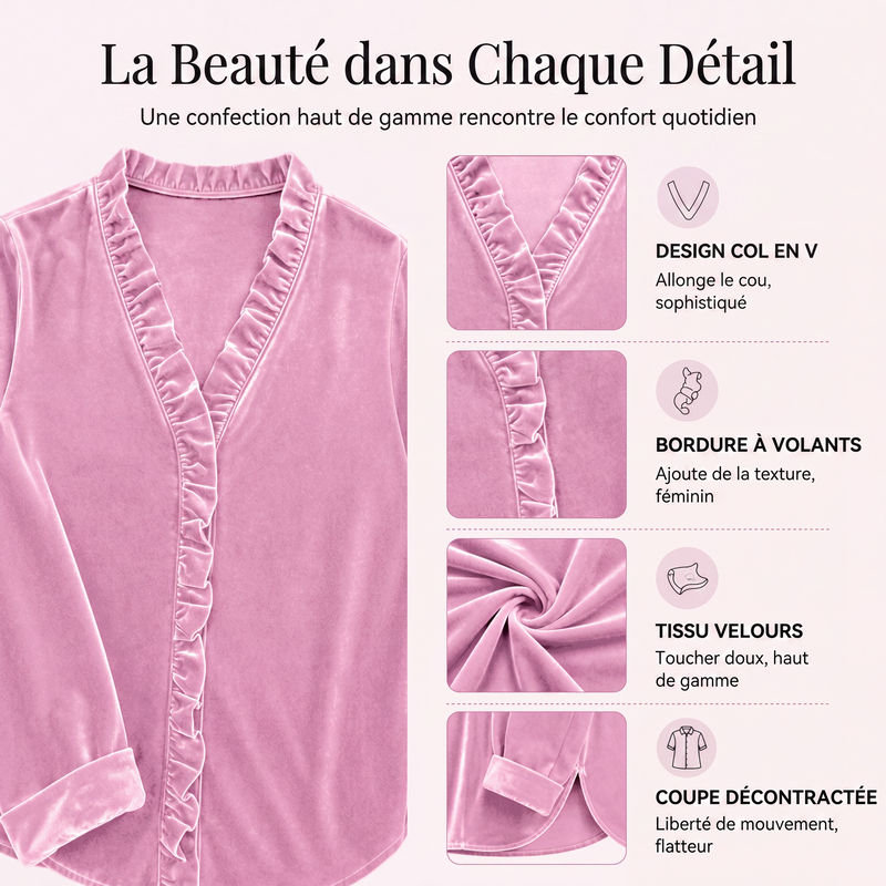 Chemisier pour femme à col volanté de couleur unie