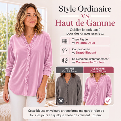 Chemisier pour femme à col volanté de couleur unie