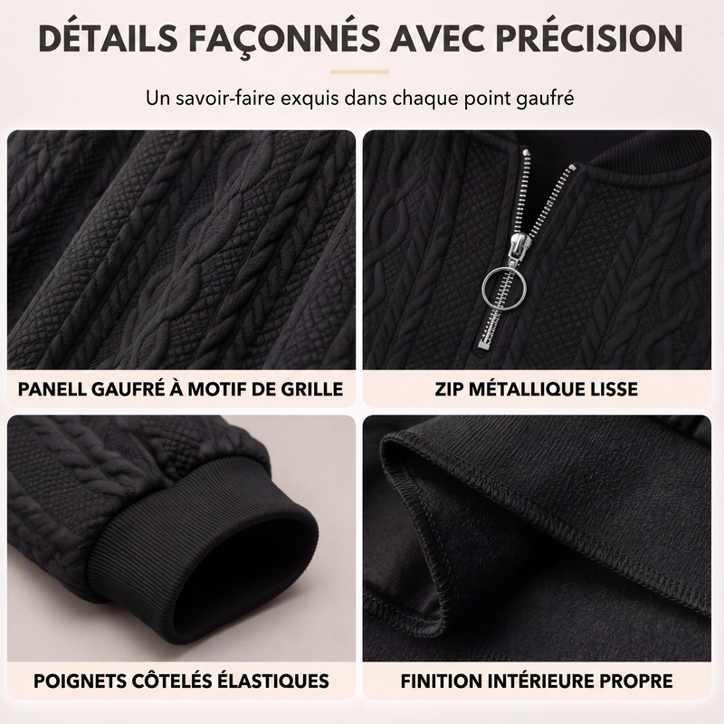 Pull en maille torsadée à demi-zip pour femme