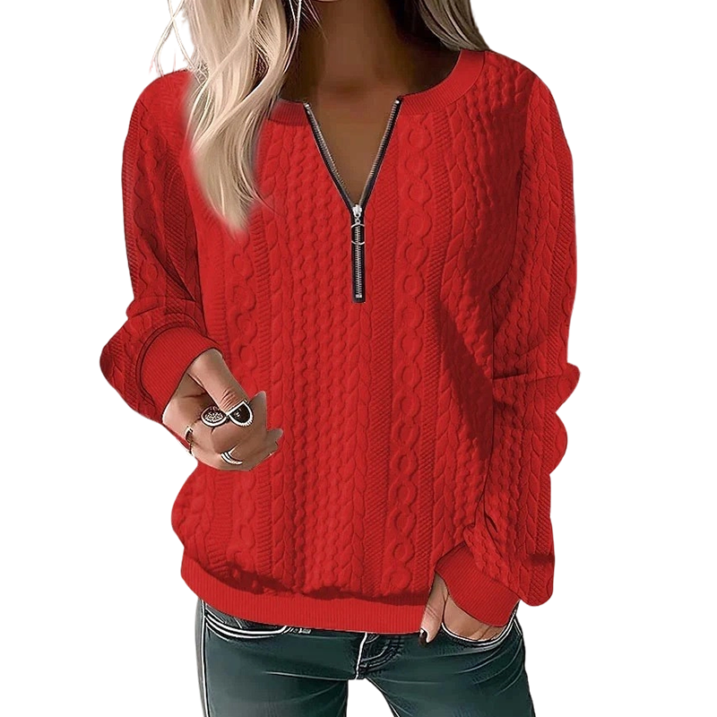 Pull en maille torsadée à demi-zip pour femme