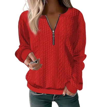 Pull en maille torsadée à demi-zip pour femme