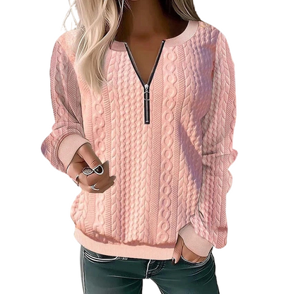 Pull en maille torsadée à demi-zip pour femme