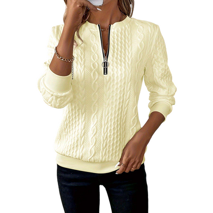 Pull en maille torsadée à demi-zip pour femme