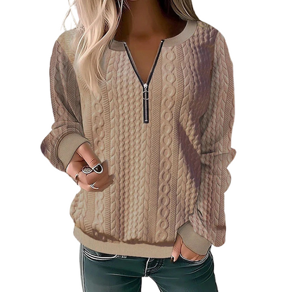 Pull en maille torsadée à demi-zip pour femme