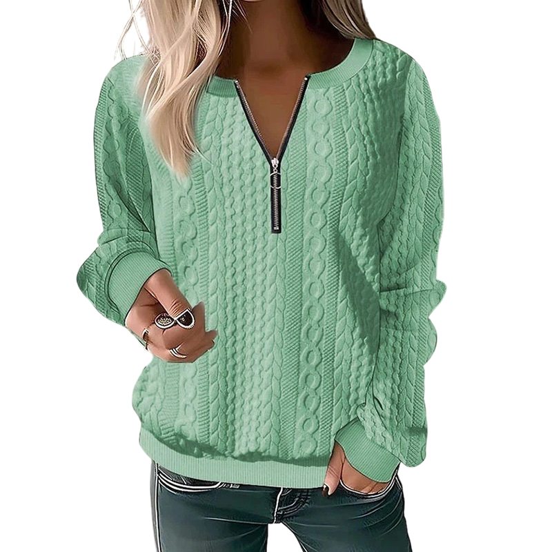 Pull en maille torsadée à demi-zip pour femme