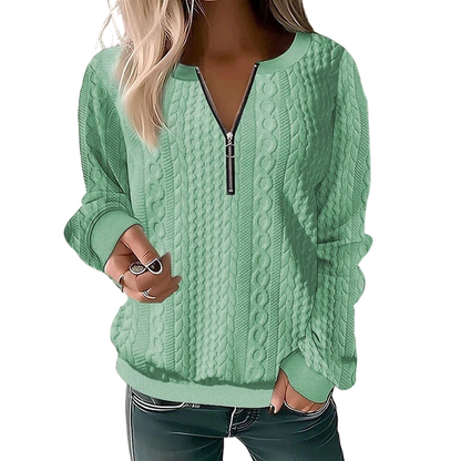 Pull en maille torsadée à demi-zip pour femme