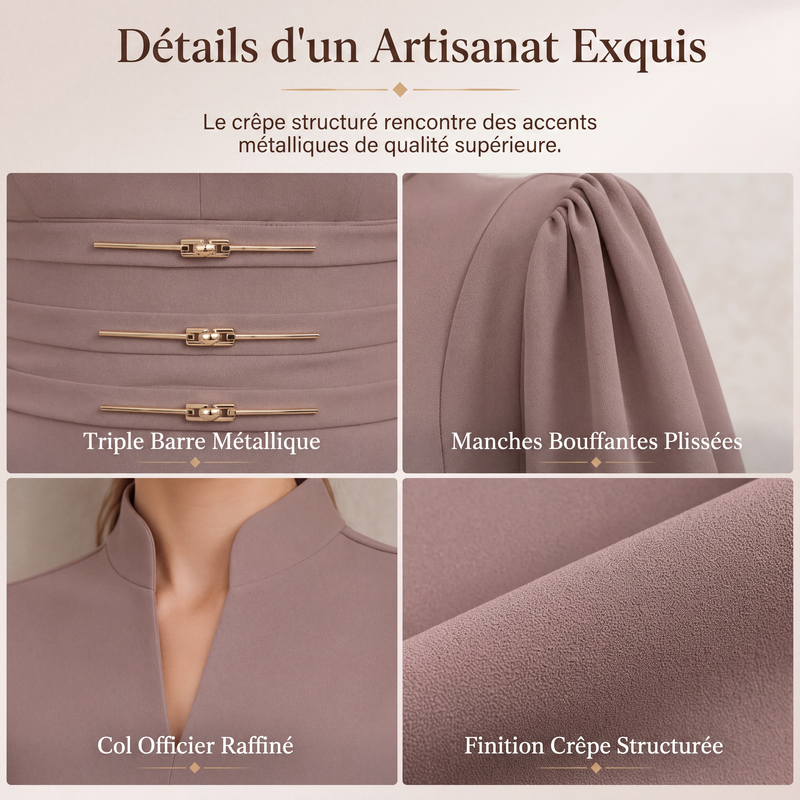 Robe moulante élégante pour femme à col en V et manches évêques
