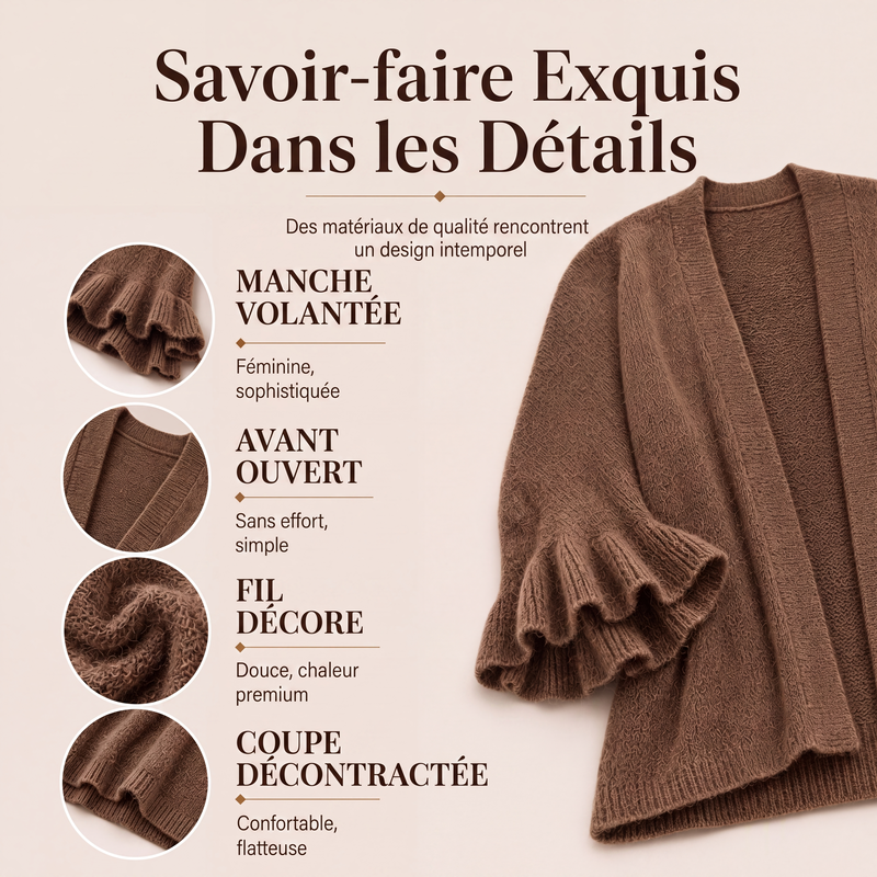 Cardigan en maille à manches à volants pour femme