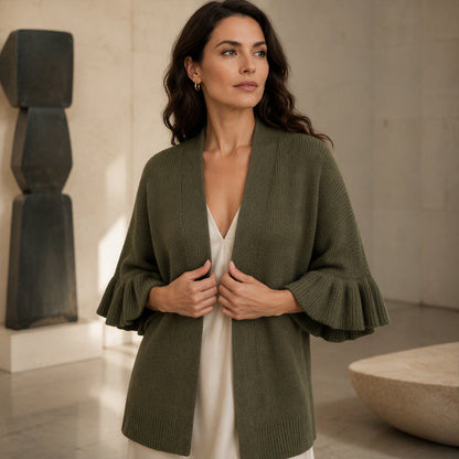 Cardigan en maille à manches à volants pour femme