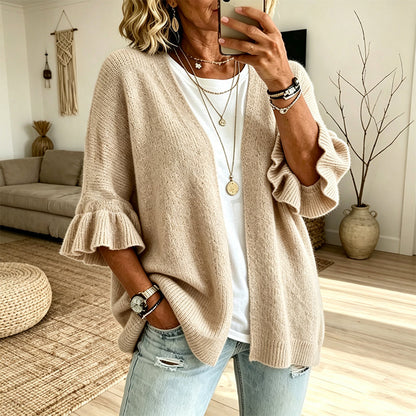 Cardigan en maille à manches à volants pour femme