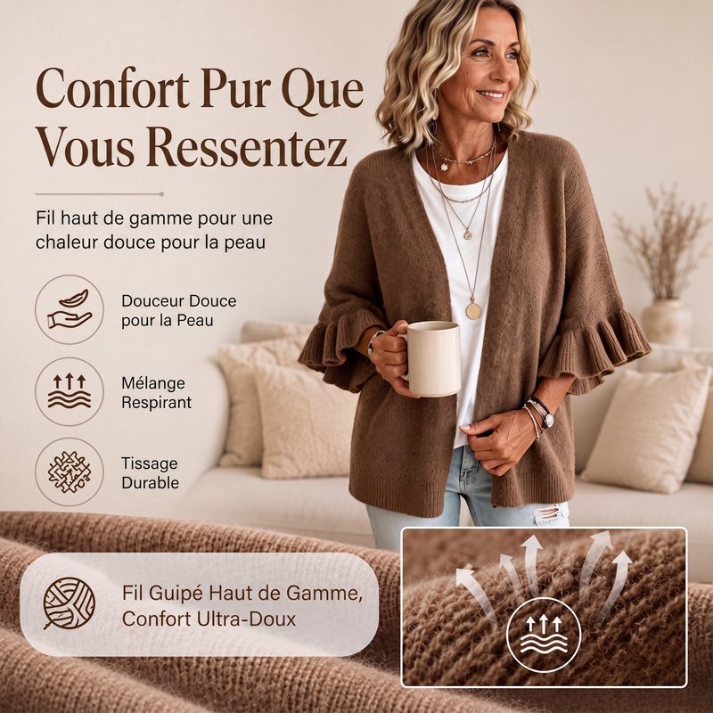 Cardigan en maille à manches à volants pour femme