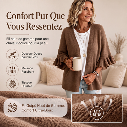 Cardigan en maille à manches à volants pour femme