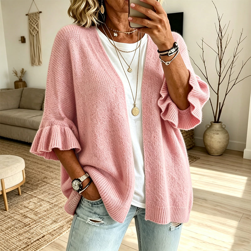 Cardigan en maille à manches à volants pour femme