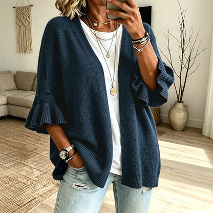 Cardigan en maille à manches à volants pour femme