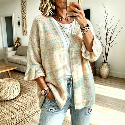 Cardigan en maille à manches à volants pour femme