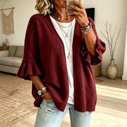 Cardigan en maille à manches à volants pour femme