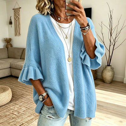 Cardigan en maille à manches à volants pour femme