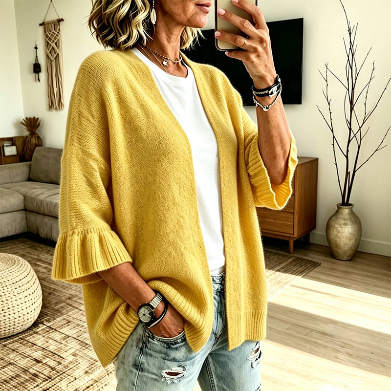 Cardigan en maille à manches à volants pour femme