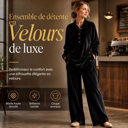 Ensemble chemise à manches longues en velours et pantalon large pour femme