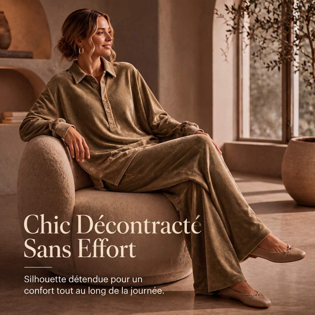 Ensemble chemise à manches longues en velours et pantalon large pour femme
