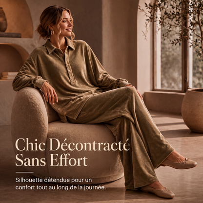 Ensemble chemise à manches longues en velours et pantalon large pour femme