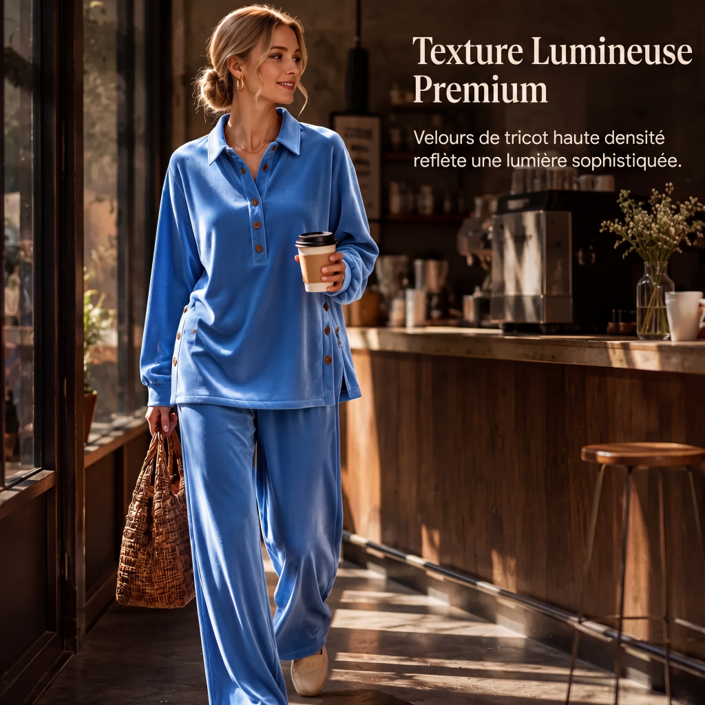 Ensemble chemise à manches longues en velours et pantalon large pour femme