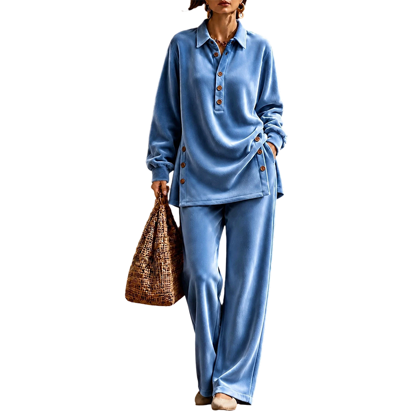 Ensemble chemise à manches longues en velours et pantalon large pour femme
