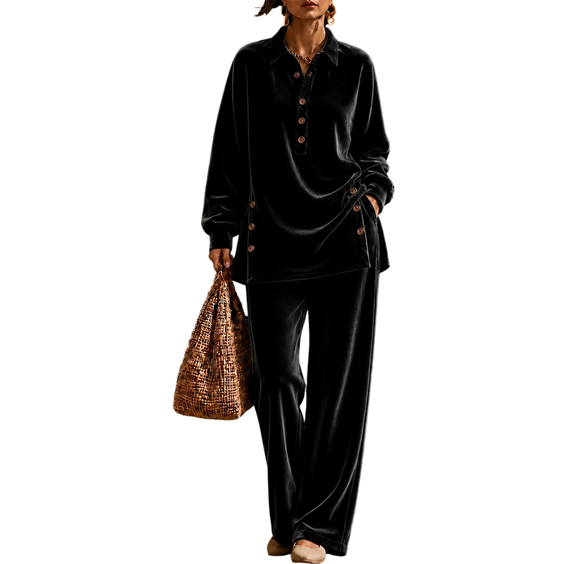 Ensemble chemise à manches longues en velours et pantalon large pour femme