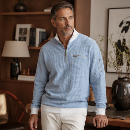 Sweatshirt décontracté pour homme en tissu nid d'abeille avec zip au quart
