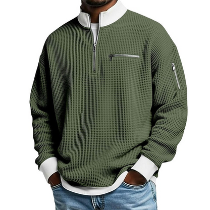 Sweatshirt décontracté pour homme en tissu nid d'abeille avec zip au quart