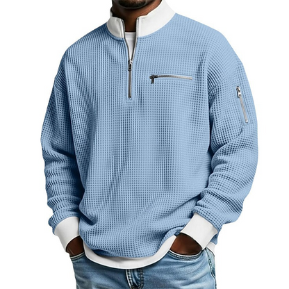 Sweatshirt décontracté pour homme en tissu nid d'abeille avec zip au quart