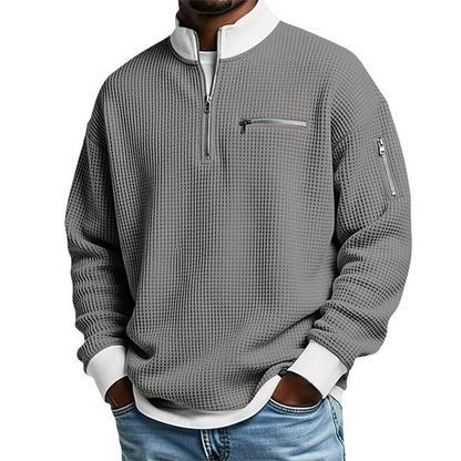 Sweatshirt décontracté pour homme en tissu nid d'abeille avec zip au quart
